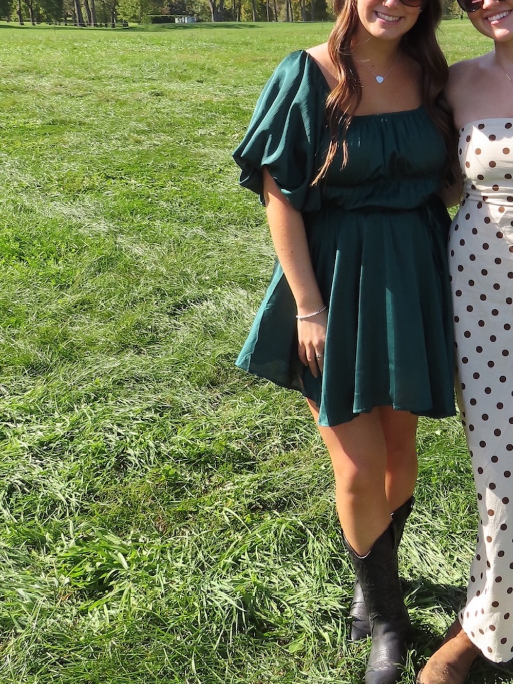 Altar’d State Emerald Green Puff-Sleeve Mini Dress